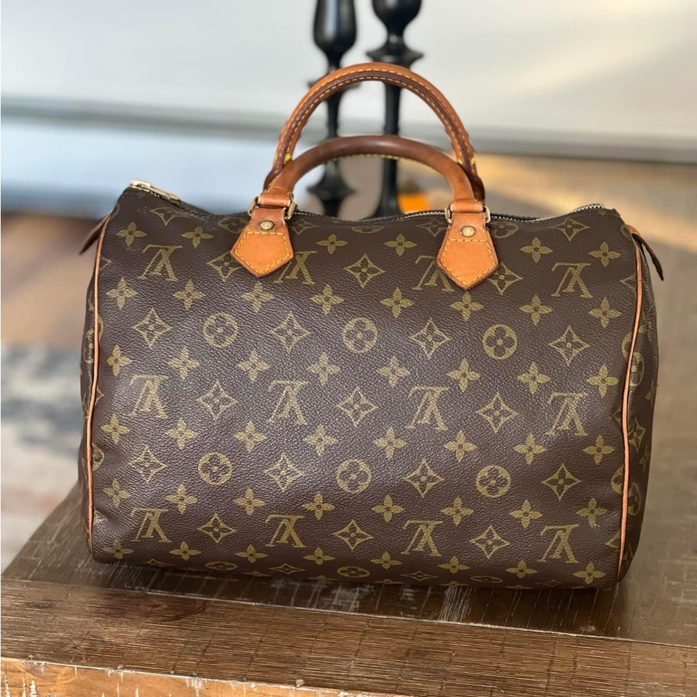 Louis Vuitton Brown Monogram Satchel with Gold Hardware